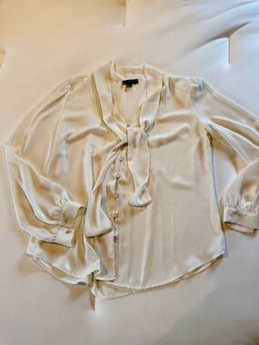 J. Crew Ivory Tie-Neck Button Front Blouse